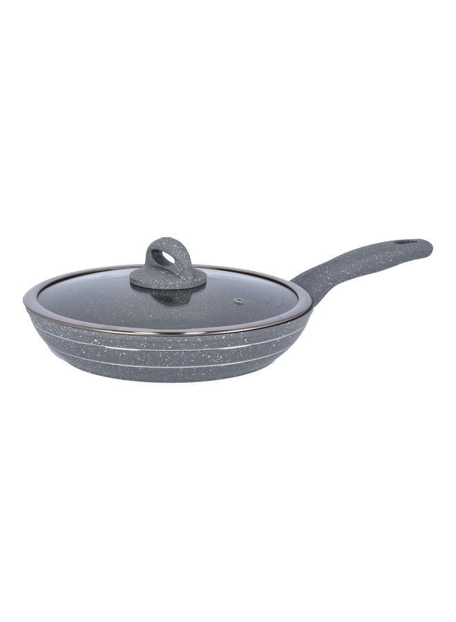 Granite Coated Frypan With Lid Grey/Clear Lid 28x5.2cm