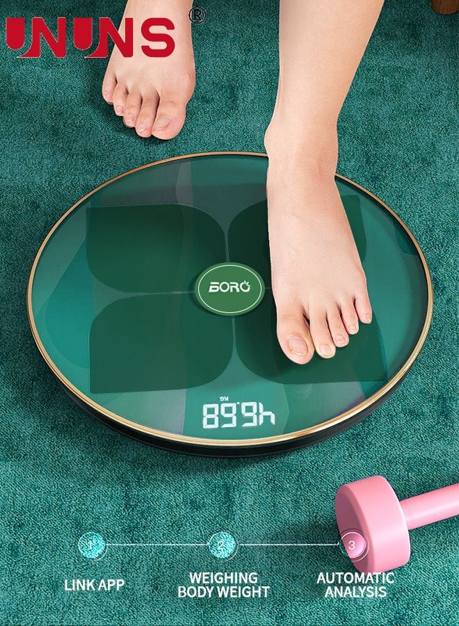 Bluetooth Smart Scale,Rechargeable Weight Scale Body Fat Scale,Electronic Weighing Scale,Digital Body Weight With BMI Muscle Heart Rate,Scratch Resistant Accurate Glass Scale,Up To 180Kg,Green