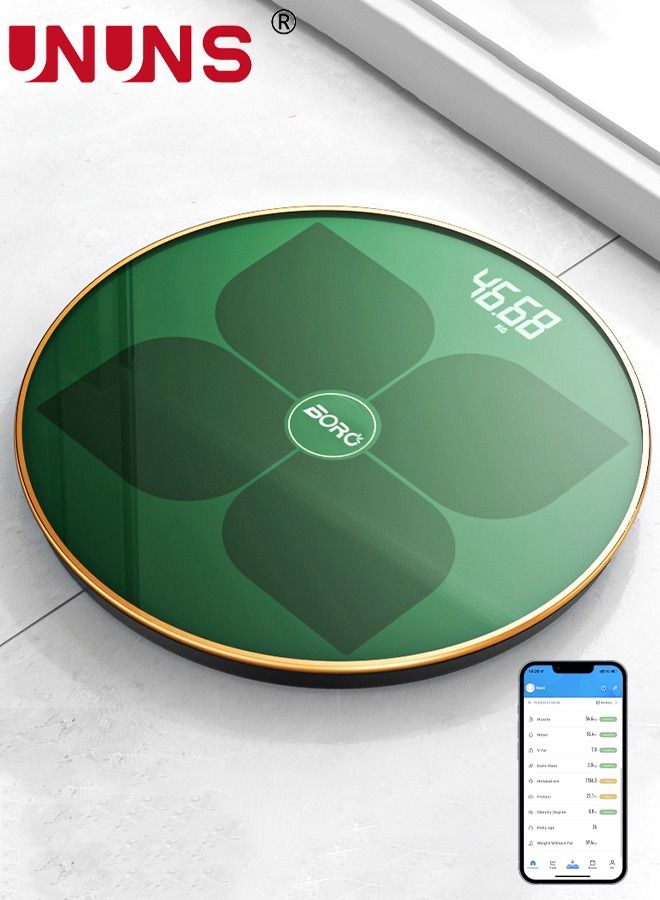 Bluetooth Smart Scale,Rechargeable Weight Scale Body Fat Scale,Electronic Weighing Scale,Digital Body Weight With BMI Muscle Heart Rate,Scratch Resistant Accurate Glass Scale,Up To 180Kg,Green