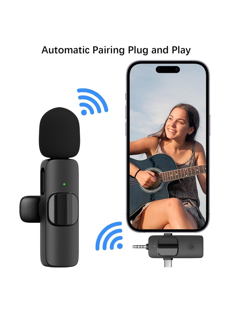 Wireless Lavalier Microphone 3 in 1 for iPhone iPad USB C Smartphone Computer Camera, Plug and Play Intelligent Noise Reduction Mini Mic for Vlog YouTube TikTok Live Streaming (1 MIC)