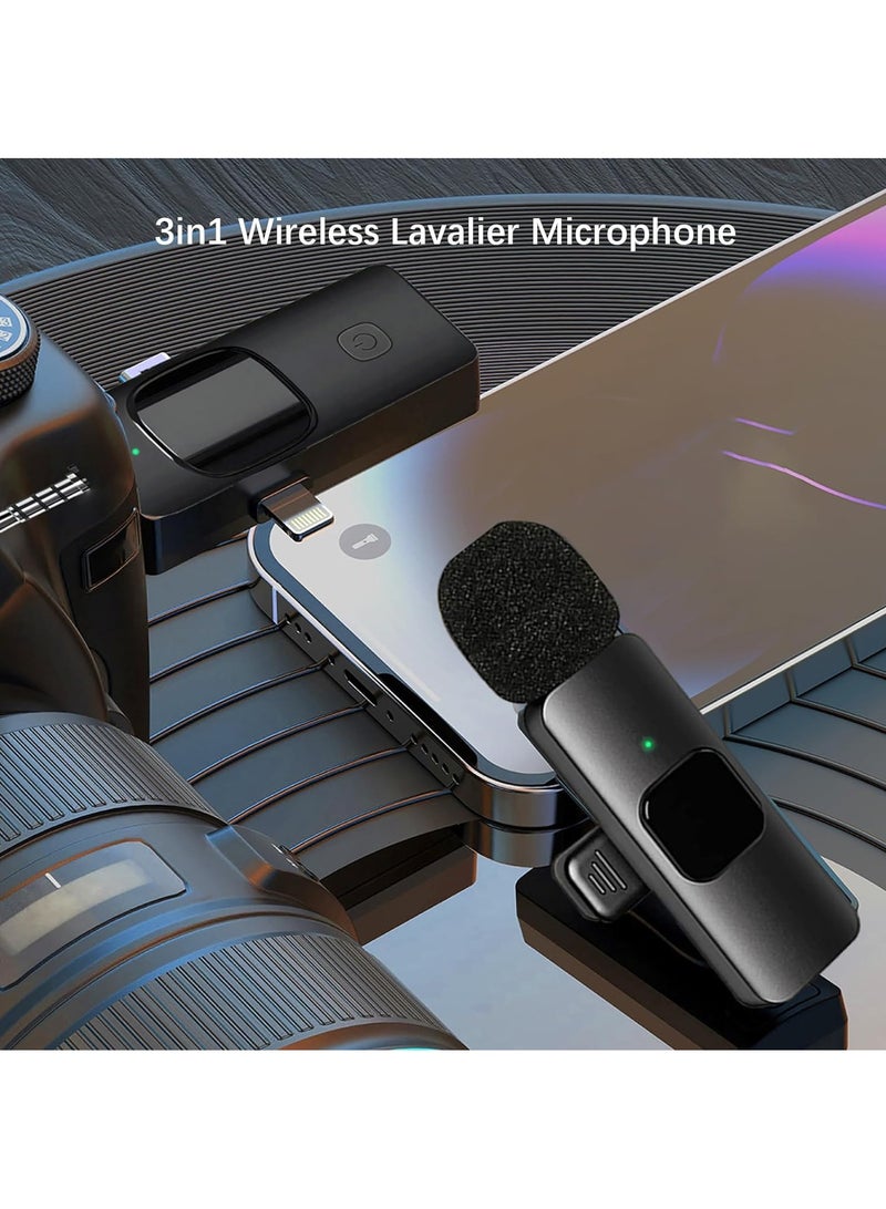 Wireless Lavalier Microphone 3 in 1 for iPhone iPad USB C Smartphone Computer Camera, Plug and Play Intelligent Noise Reduction Mini Mic for Vlog YouTube TikTok Live Streaming (1 MIC)