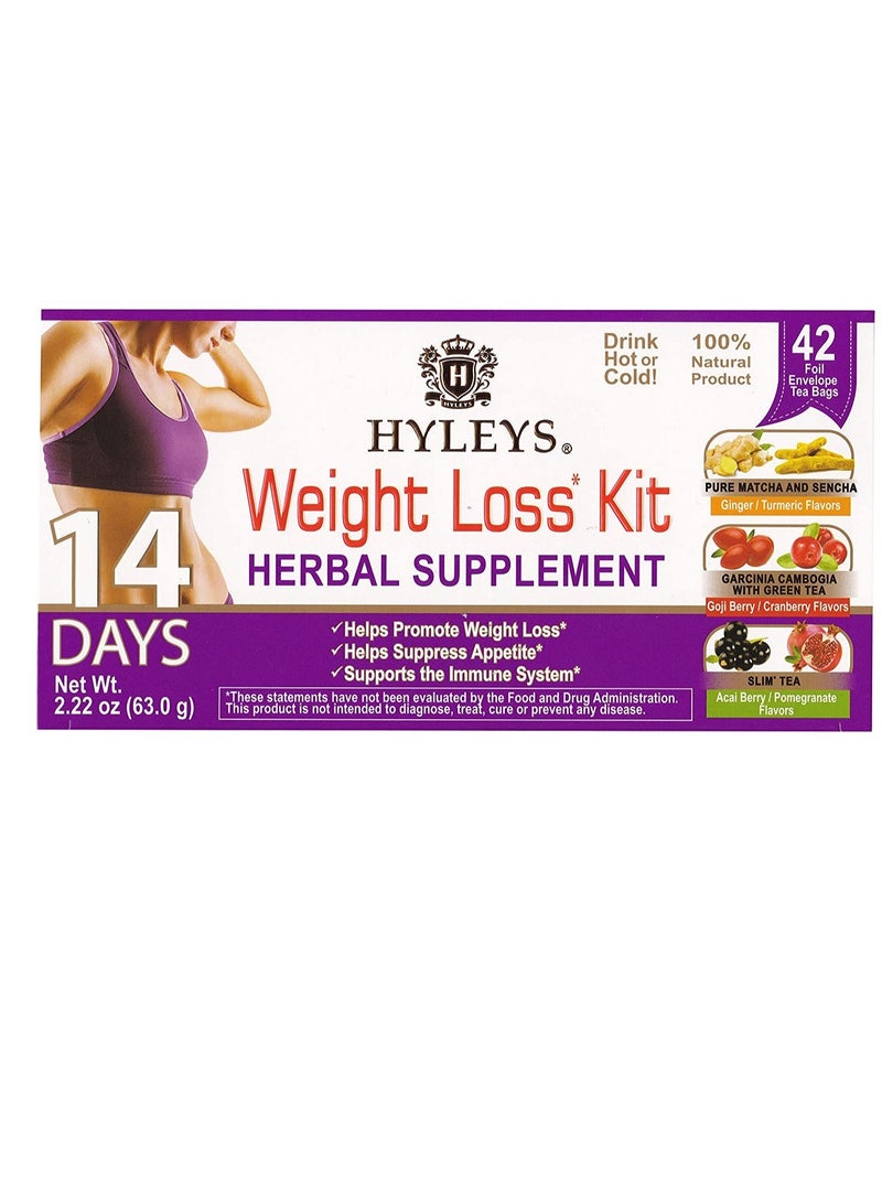 Hyleys 14 Day Weight Loss Kit 42 Foil Envelope Tea Bags