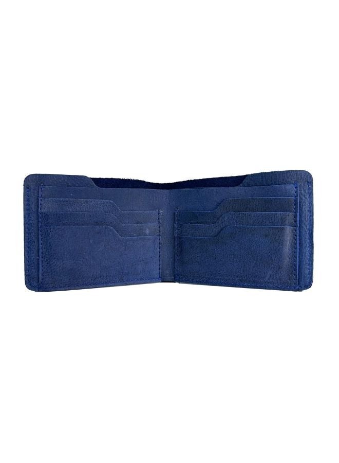 Lukadah Classic Handcrafted Bi-Fold Genuine Full Grain Animal Hide Real Crazy Horse Leather Wallet for Men's (NAVY BLUE)