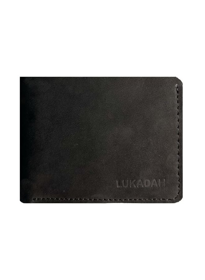 Lukadah Classic Handcrafted Bi-Fold Genuine Full Grain Animal Hide Real Pull Up Leather Wallet for Men's (Black)