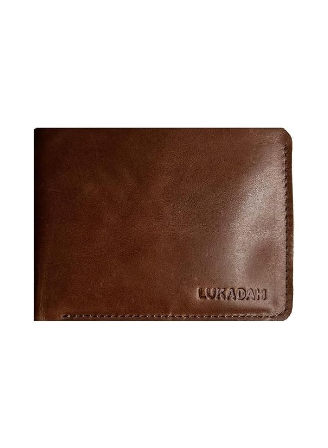 Lukadah Classic Handcrafted Bi-Fold Genuine Full Grain Animal Hide Real Crazy Horse Leather Wallet for Men's (Burgundy Tan)