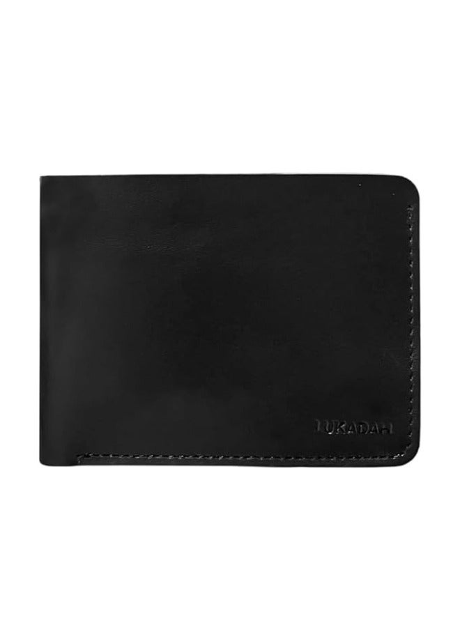 Lukadah Classic Handcrafted Bi-Fold Genuine Full Grain Animal Hide Real Crazy Horse Leather Wallet for Men's (Smooth Black)