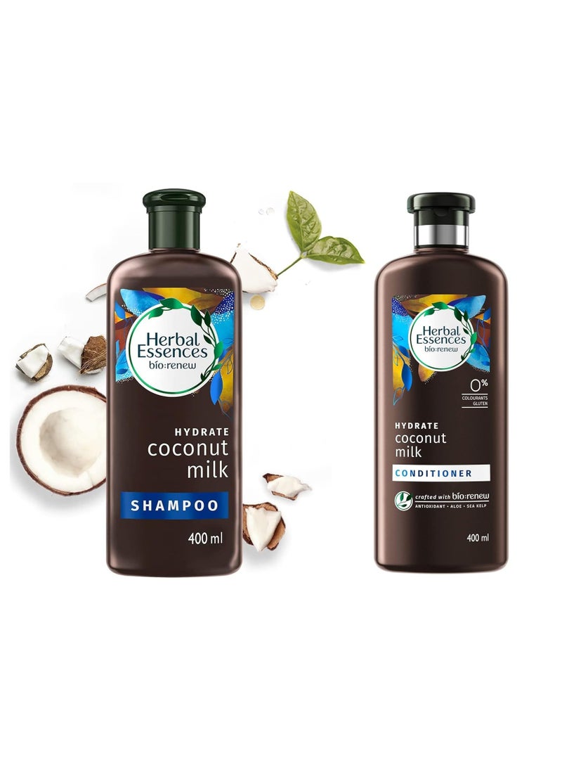 Herbal Essences Coconut Milk Shampoo For Hydration, No Paraben, No Colorants, Nogluten 400ml and  Coconut Milk Conditioner For Hydration, No Paraben, No Colorants, Nogluten, 400ml