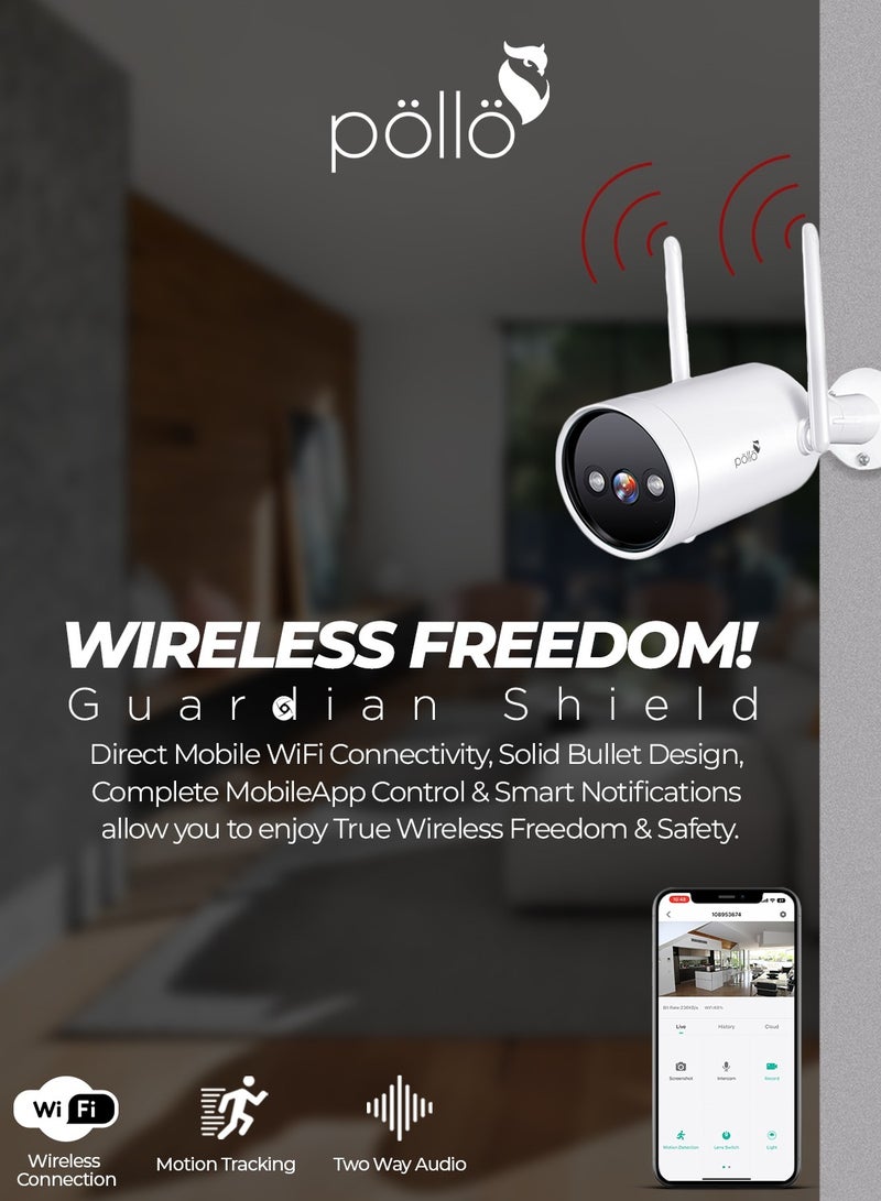 3MP 2K Guardian Shield Outdoor Indoor Smart Wi-Fi Security Camera, Colour Night Vision, 2-Way Audio, Motion Detection, IP66 Protection