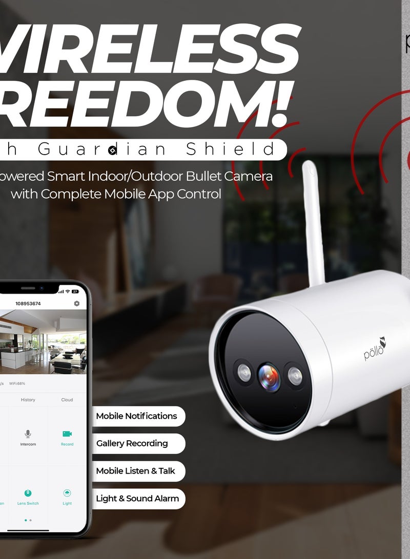 3MP 2K Guardian Shield Outdoor Indoor Smart Wi-Fi Security Camera, Colour Night Vision, 2-Way Audio, Motion Detection, IP66 Protection