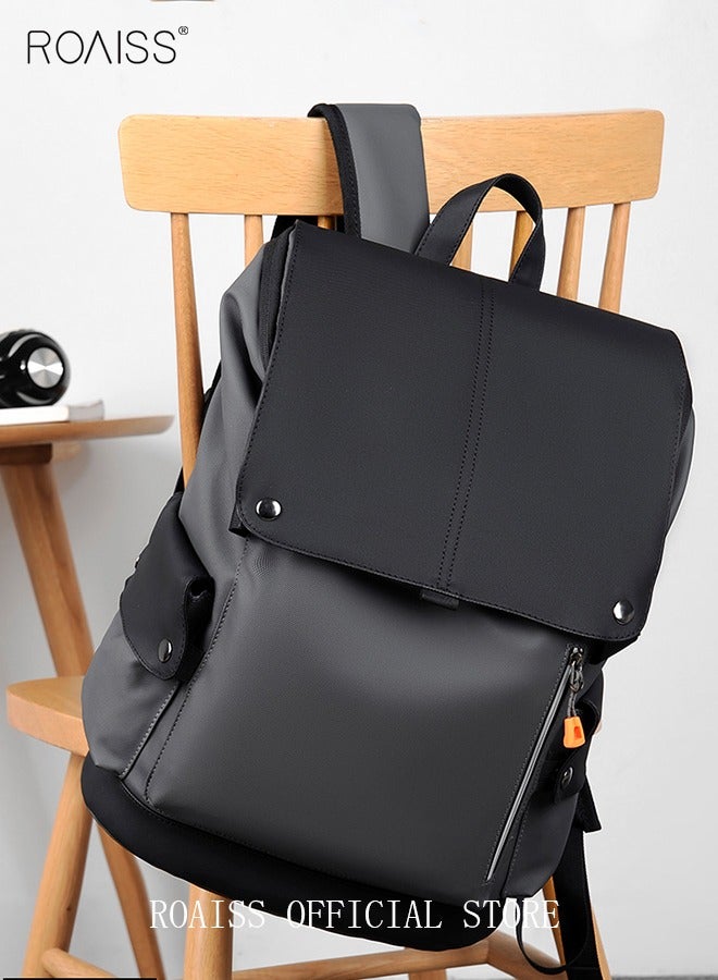 Functional PU Leather Backpack Large Capacity Short Distance Travel Solid Color Design Workwear Style Student Backpack Computer Bag