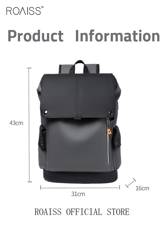 Functional PU Leather Backpack Large Capacity Short Distance Travel Solid Color Design Workwear Style Student Backpack Computer Bag