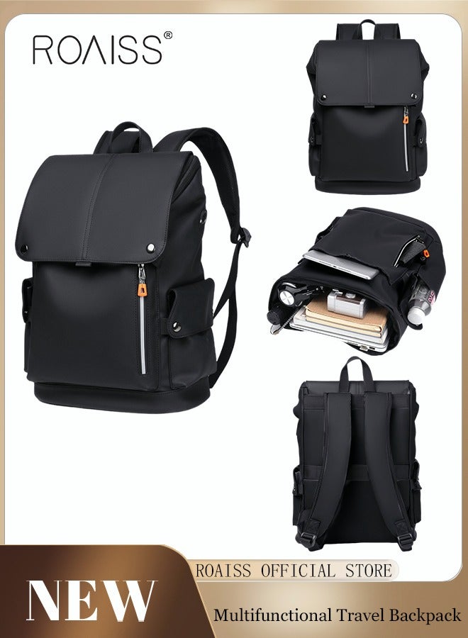 Functional PU Leather Backpack Large Capacity Short Distance Travel Solid Color Design Workwear Style Student Backpack Computer Bag