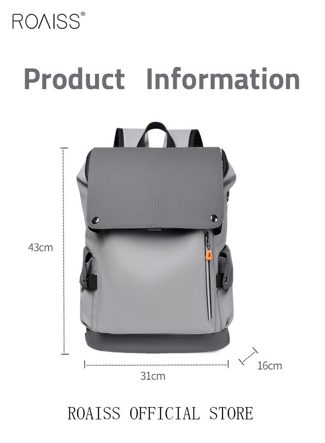 Functional PU Leather Backpack Large Capacity Short Distance Travel Solid Color Design Workwear Style Student Backpack Computer Bag