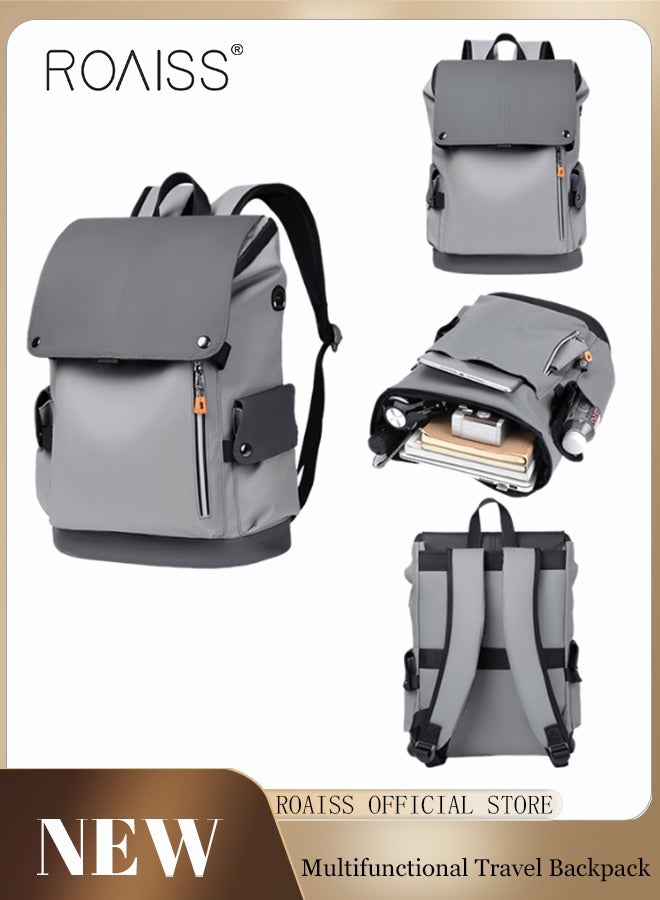 Functional PU Leather Backpack Large Capacity Short Distance Travel Solid Color Design Workwear Style Student Backpack Computer Bag