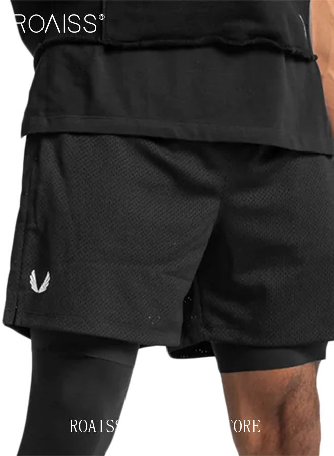 Men Functional Sports Fitness Pants Double Layer Skin Friendly Fabric Breathable Wear Resistant Quick Drying Material Training Pants Lined with Pockets