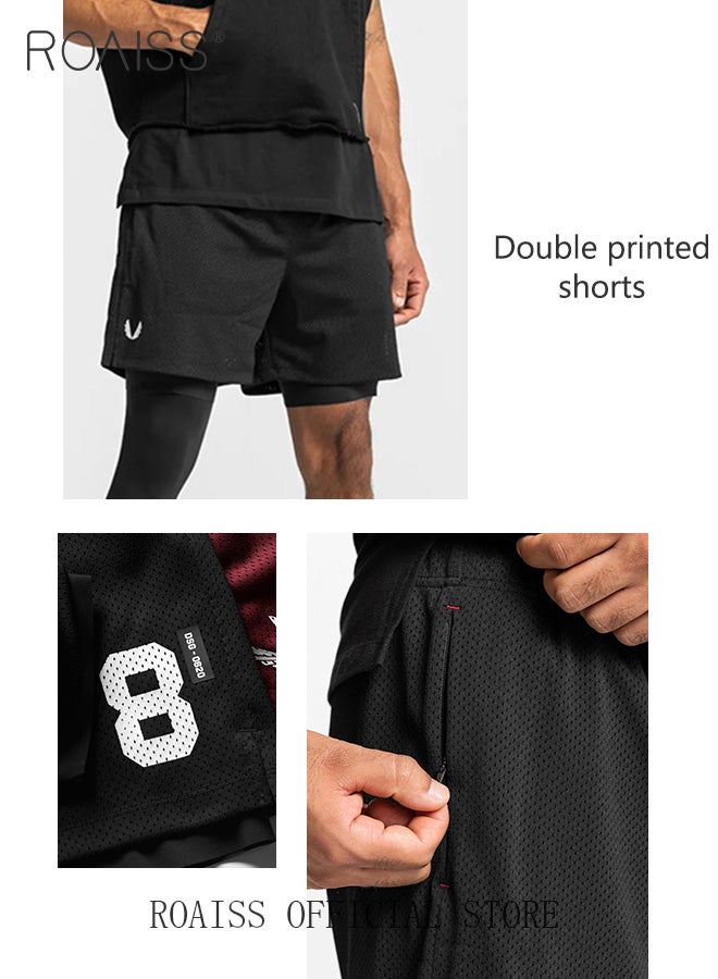 Men Functional Sports Fitness Pants Double Layer Skin Friendly Fabric Breathable Wear Resistant Quick Drying Material Training Pants Lined with Pockets
