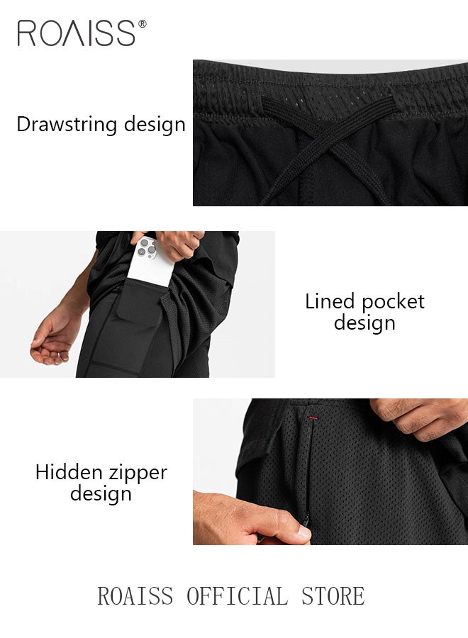 Men Functional Sports Fitness Pants Double Layer Skin Friendly Fabric Breathable Wear Resistant Quick Drying Material Training Pants Lined with Pockets