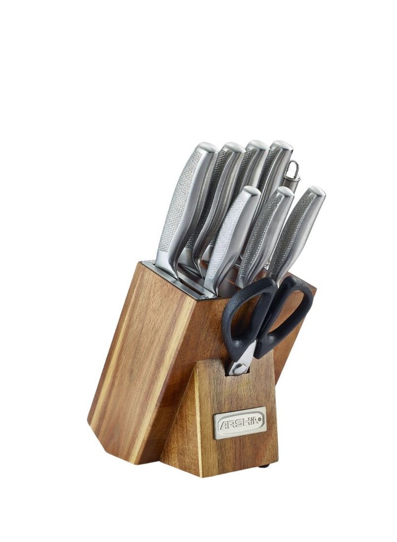 Arshia Steel Knife Set Wooden Block 10pcs