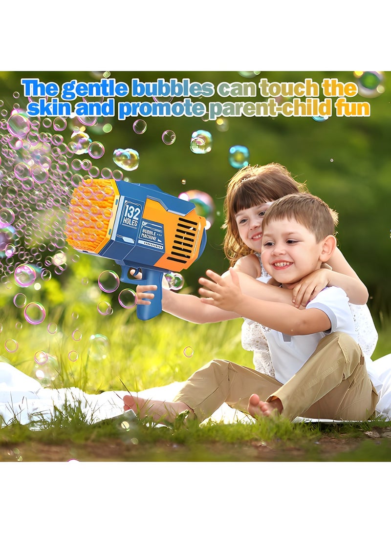 Bubble Gun, Upgraded 132-hole Bubble Machine Gun with Color Light, Bazooka Bubble Machine, Suitable for Children Adults, Indoor and Outdoor Birthday Wedding Party Events