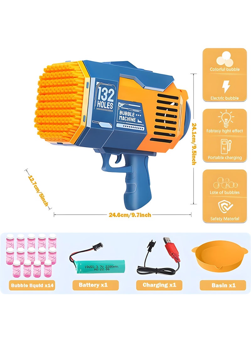Bubble Gun, Upgraded 132-hole Bubble Machine Gun with Color Light, Bazooka Bubble Machine, Suitable for Children Adults, Indoor and Outdoor Birthday Wedding Party Events