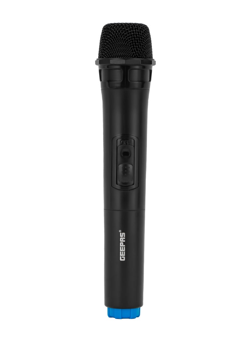 Geepas Portable & Rechargeable Party Speaker With EQ Setting, FM Radio, LED Light, LINE/USB/TF Card/AUX, TWS Connection, Bluetooth, Wireless Microphone, Remote Control, Woofer, Tweeter & Power Adapter