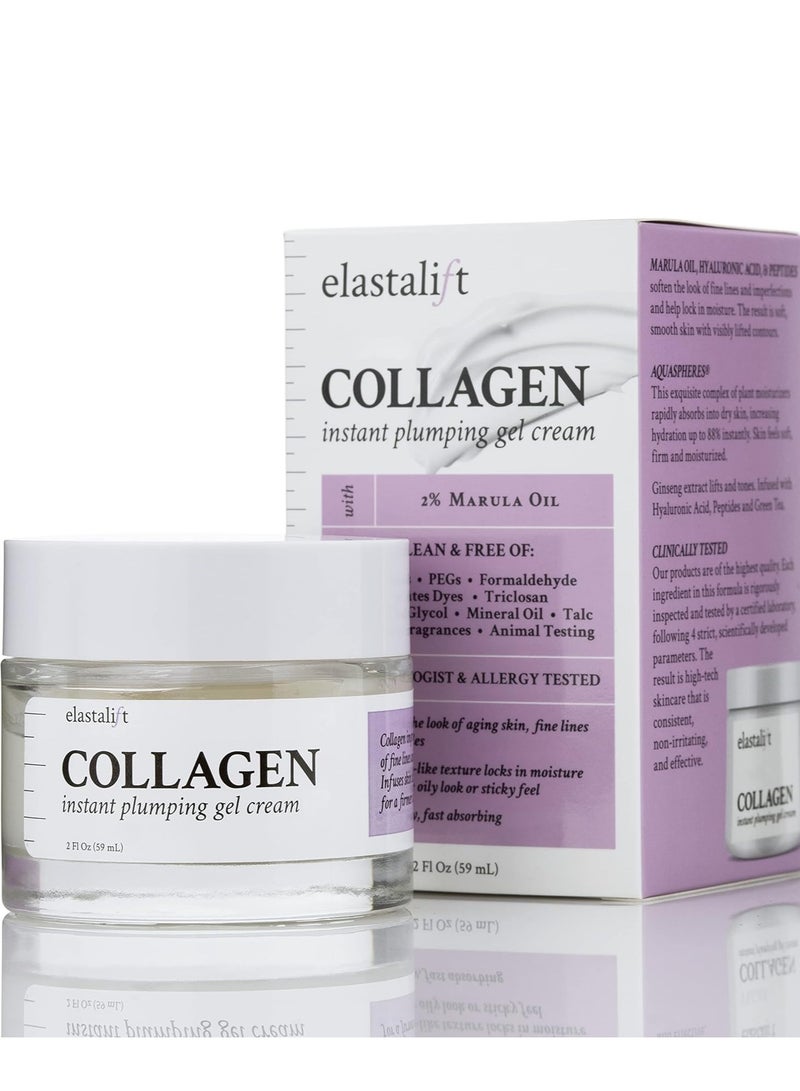 Elastalift Vegan Collagen Plumping Face Cream. Gel Moisturizer Reduces Wrinkles and Fine Lines. Anti-Aging Facial Cream with Marula Oil Smooths Skin and Lifts Skin. 2 Fl Oz