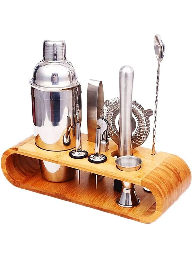 9 Piece Practical Cocktail Shaker Set Stylish Bartender Set with Bamboo Stand