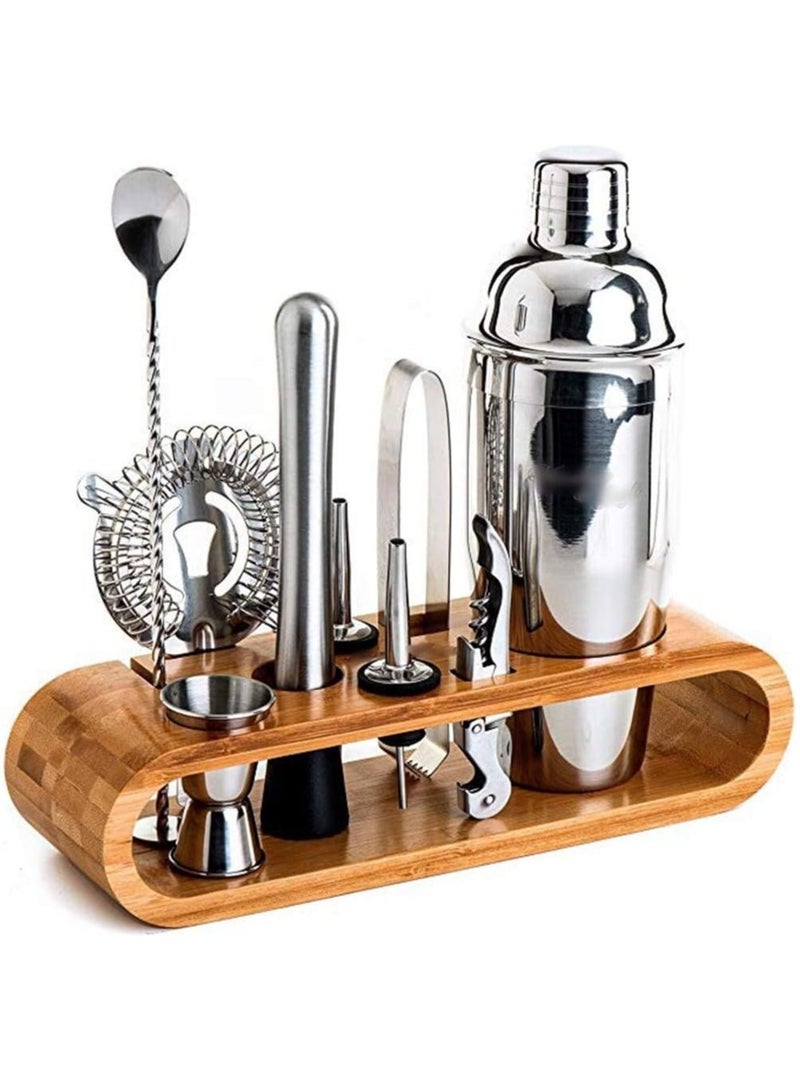 9 Piece Practical Cocktail Shaker Set Stylish Bartender Set with Bamboo Stand