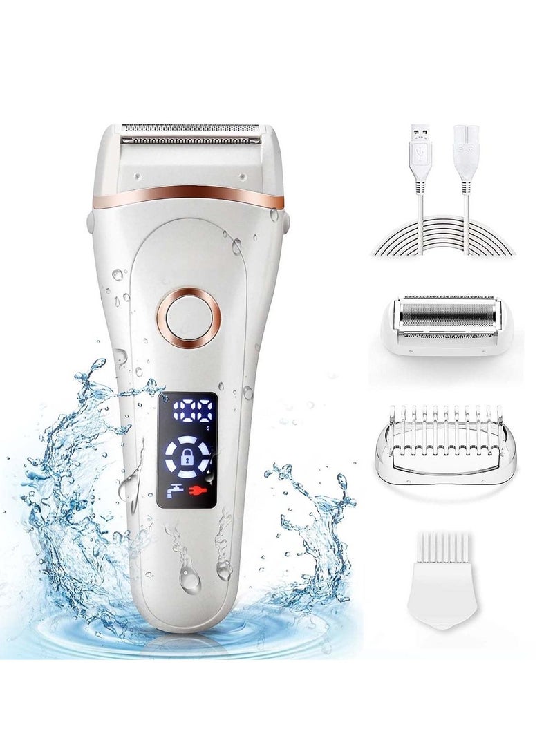 Women Electric Shaver, 3 in 1 Wet & Dry Painless Hair Removal IPX6 Waterproof Lady Electric Razor, Cordless Facial Body Epilator for Bikini Legs Arm Forearms Underarm w/ 2 Changeable Trimmer Heads