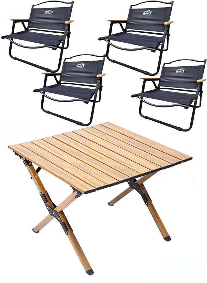 Portable Folding Table with 4 Chairs Set Wooden table Outdoor and Indoor Picnic Camping set