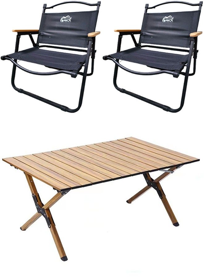 Portable Folding Table with 2 Chairs Set Wooden table Outdoor and Indoor Picnic Camping set