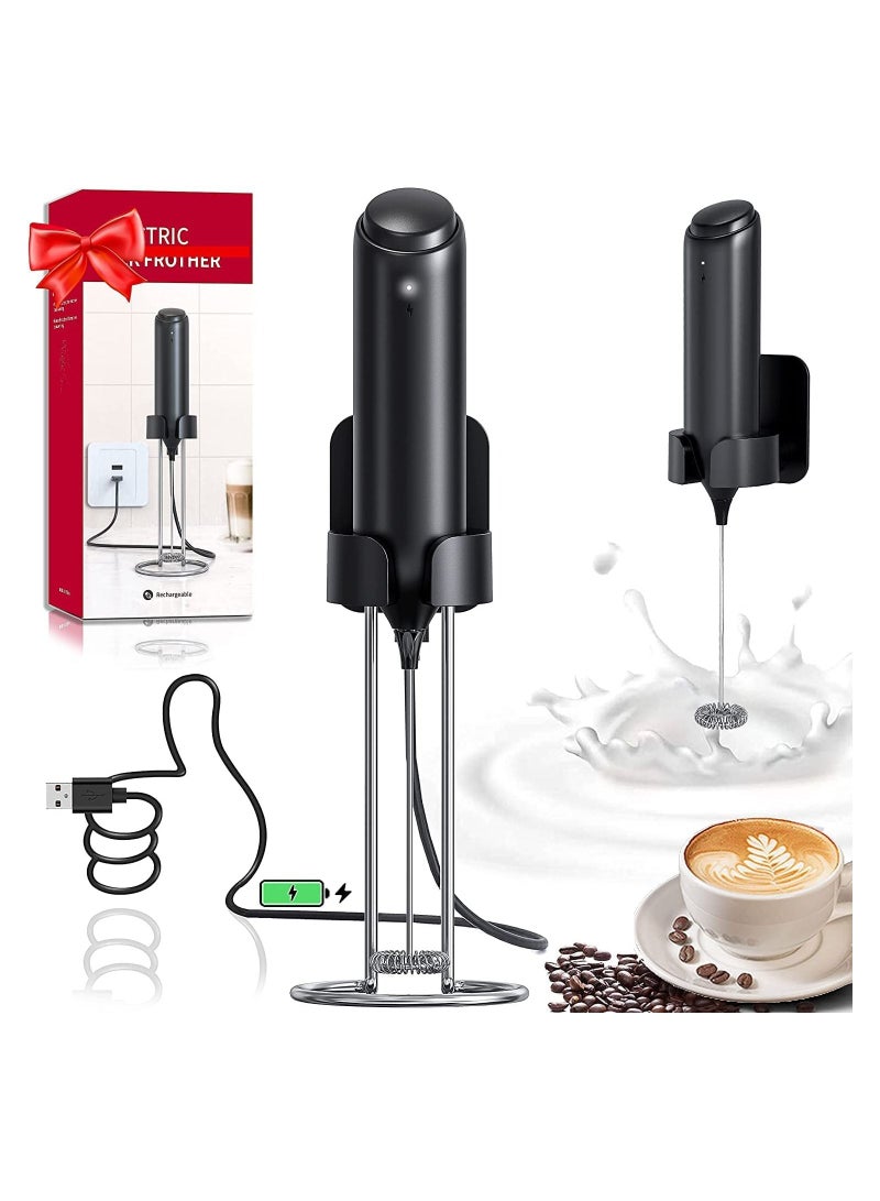 Milk Frother, Handheld Rechargeable Milk Frother with Stand, Electric Frother, 3 Speeds, Beverage Blender with High Power 13000 RPM Motor, Caffe Latte Cappuccino Hot Chocolate Mini Blender