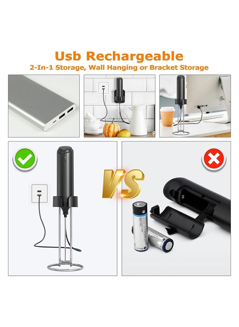 Milk Frother, Handheld Rechargeable Milk Frother with Stand, Electric Frother, 3 Speeds, Beverage Blender with High Power 13000 RPM Motor, Caffe Latte Cappuccino Hot Chocolate Mini BlenderMilk Frother, Handheld Rechargeable Milk Frother with Stand, Electric Frother, 3 Speeds, Beverage Blender with High Power 13000 RPM Motor, Caffe Latte Cappuccino Hot Chocolate Mini Blender
