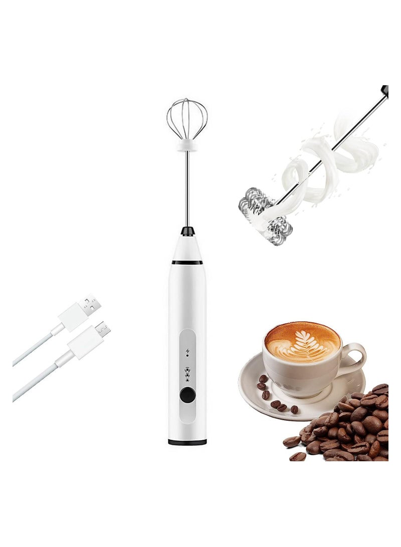 Milk Frother Handheld Blender Frother with 2 Heads, Coffee Whisk Froth Blender with USB Rechargeable 3-Speed, Electric Mini Portable Blender Kitchen Mixing Tools Manual Frother for Cappuccino, Egg Whi
