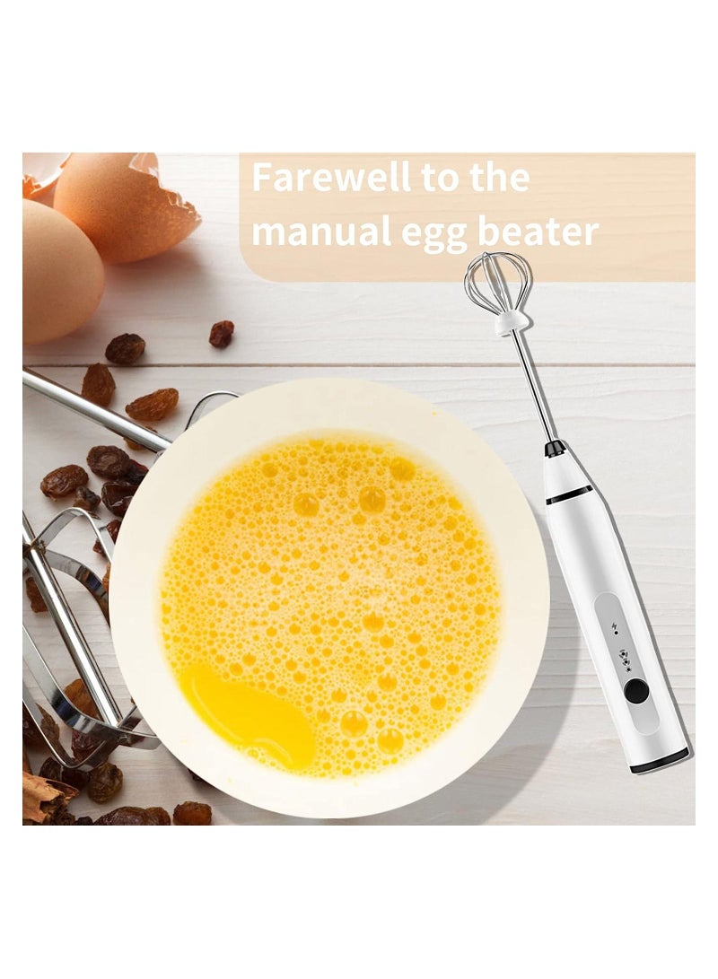 Milk Frother Handheld Blender Frother with 2 Heads, Coffee Whisk Froth Blender with USB Rechargeable 3-Speed, Electric Mini Portable Blender Kitchen Mixing Tools Manual Frother for Cappuccino, Egg Whi