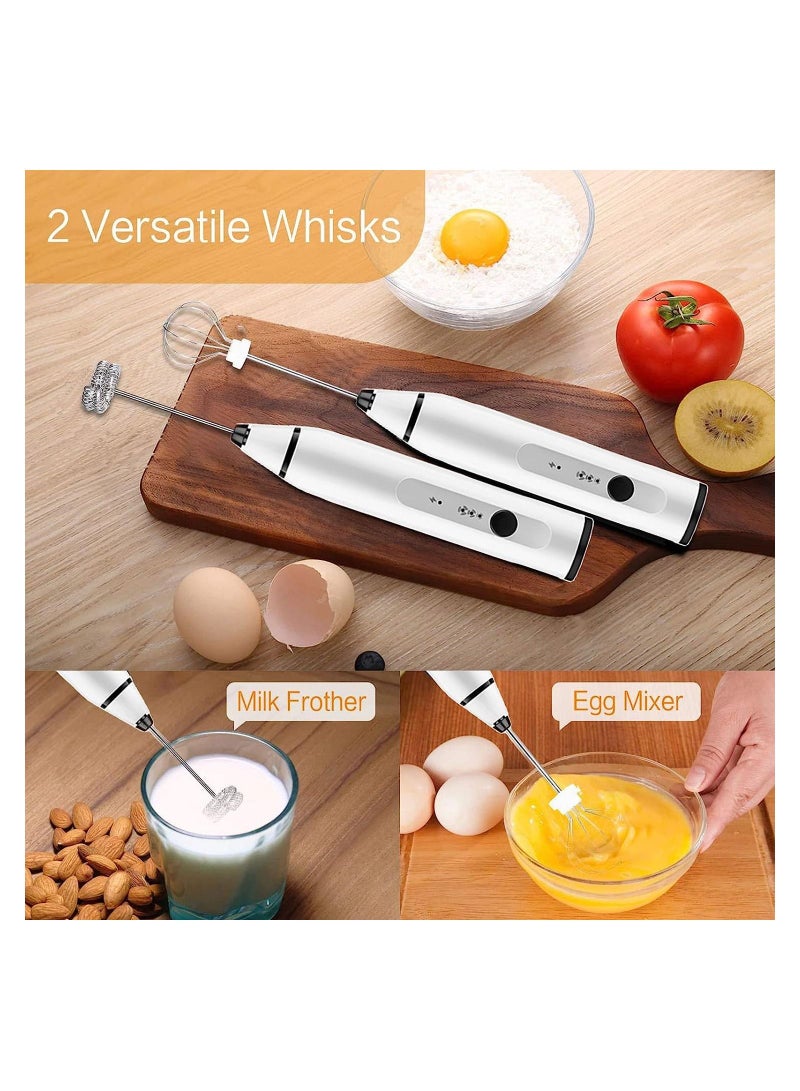 Milk Frother Handheld Blender Frother with 2 Heads, Coffee Whisk Froth Blender with USB Rechargeable 3-Speed, Electric Mini Portable Blender Kitchen Mixing Tools Manual Frother for Cappuccino, Egg Whi