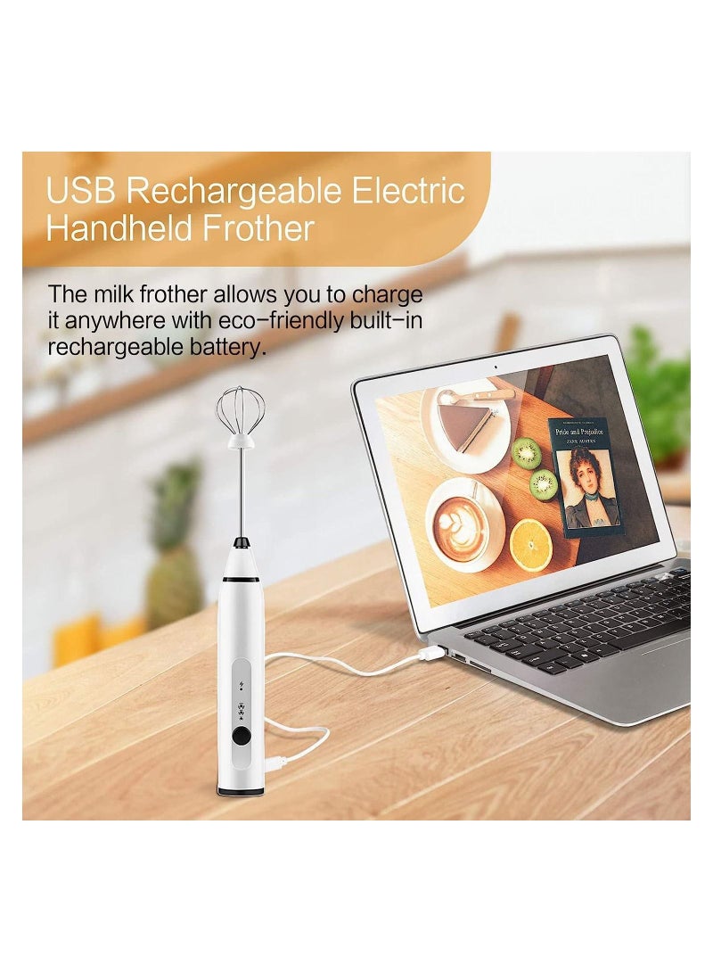 Milk Frother Handheld Blender Frother with 2 Heads, Coffee Whisk Froth Blender with USB Rechargeable 3-Speed, Electric Mini Portable Blender Kitchen Mixing Tools Manual Frother for Cappuccino, Egg Whi