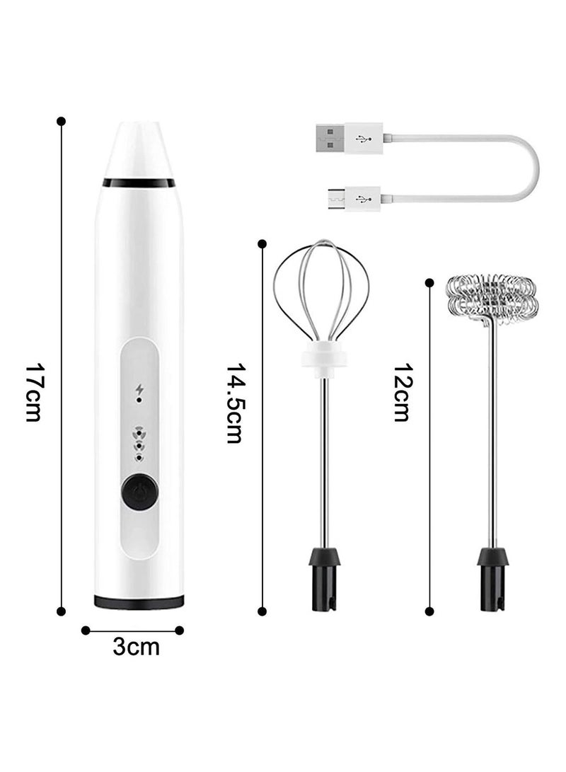 Milk Frother Handheld Blender Frother with 2 Heads, Coffee Whisk Froth Blender with USB Rechargeable 3-Speed, Electric Mini Portable Blender Kitchen Mixing Tools Manual Frother for Cappuccino, Egg Whi