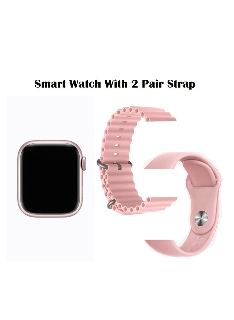 Fend TK 13 Mini 40 MM AMOLED Display Smart Watch With 2 Pair Straps and Stylish Analog Watch With Diamond Bracelet For Ladies Pink