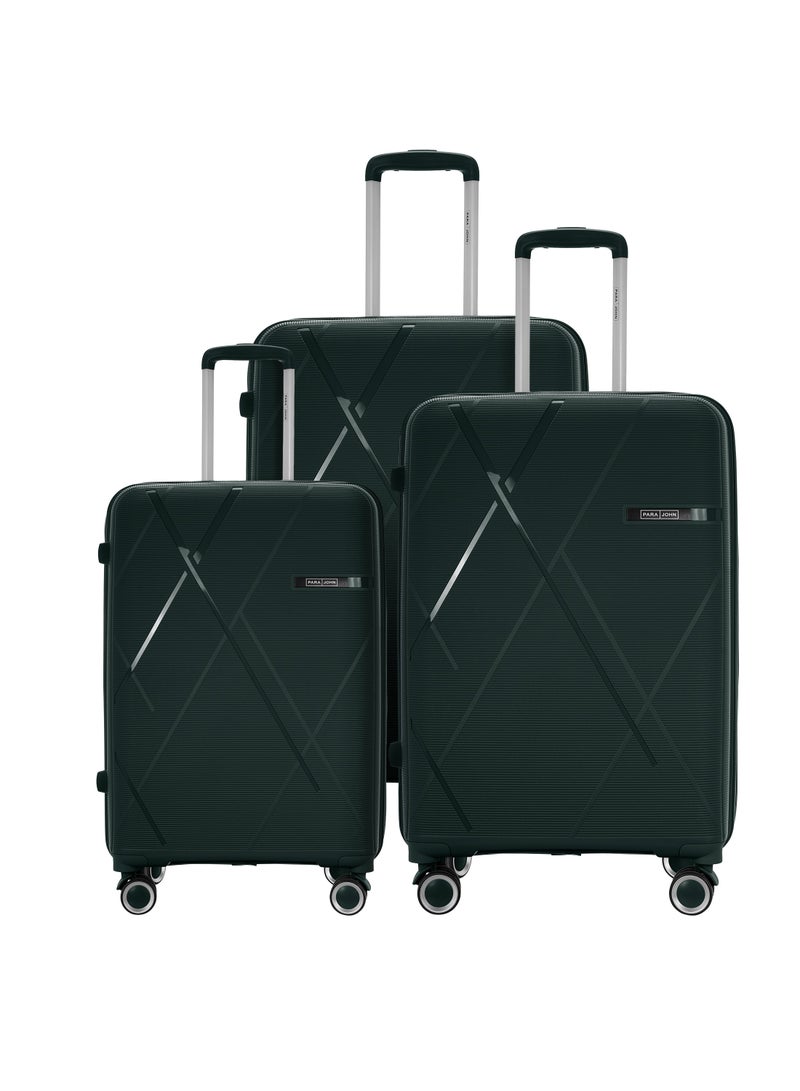 3 Piece with Trolley Set with Lightweight Polypropylene Shell 8 Spinner Wheels for Travel Dark Green