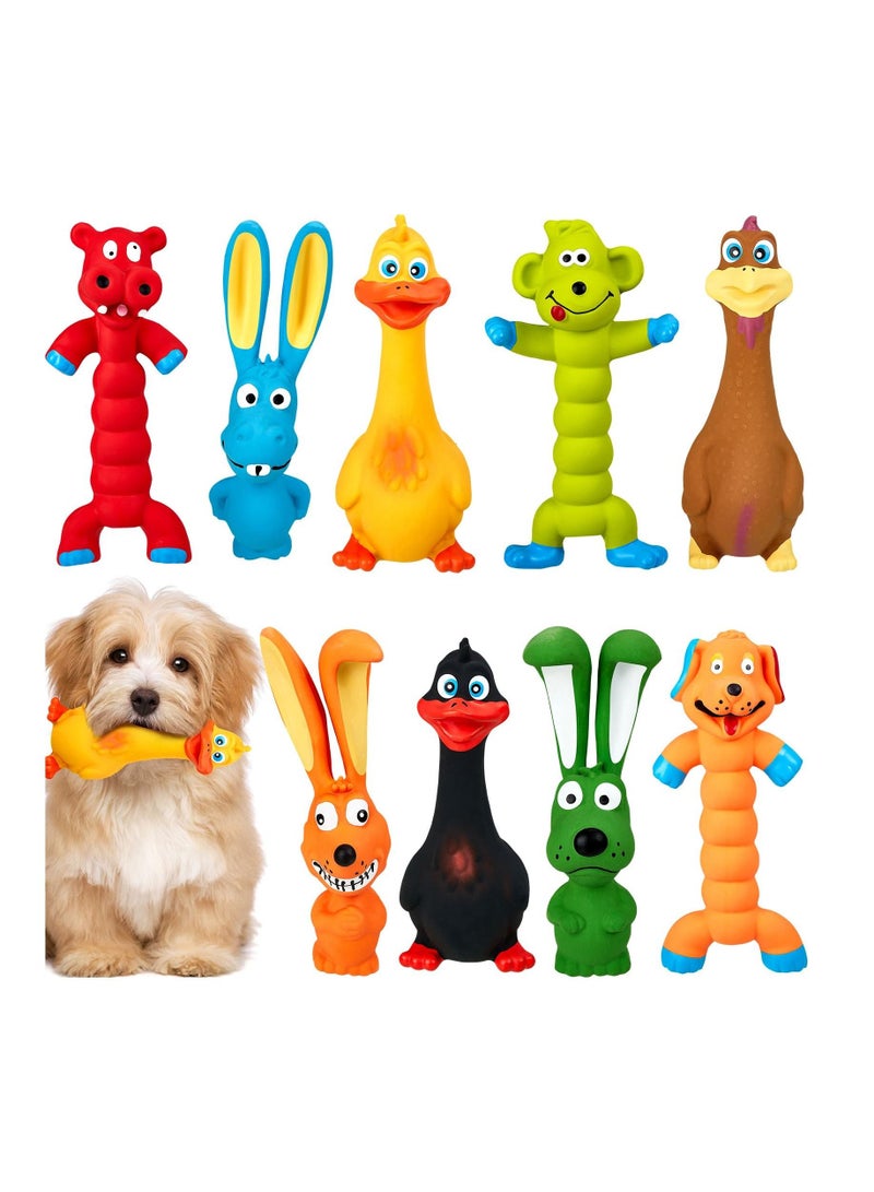 7 Inch Squeaky Latex Dog Toys Standing Stick Soft Rubber Dog Chew Toy Animal Puppy Fetch Interactive Play Toy Assorted Animal Pet Toys for Small Medium Large Dogs Assorted Color(Set of 9)