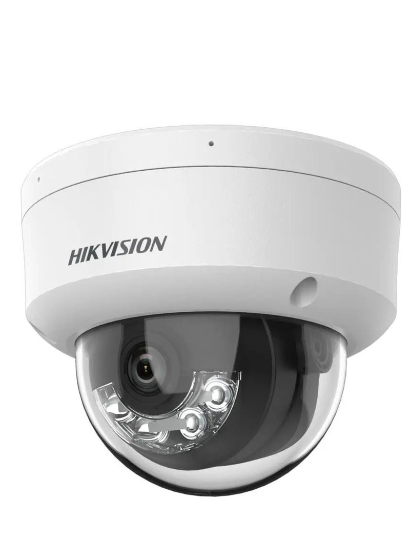 4 MP Smart Hybrid Light Fixed Dome Network Camera, 2.8mm Lens, H.265+ Compression, Built-in Mic, Up to 30M IR Range, Built-in Mic, IP67 Water & Dust Resistant, White | DS-2CD1143G2-LIU