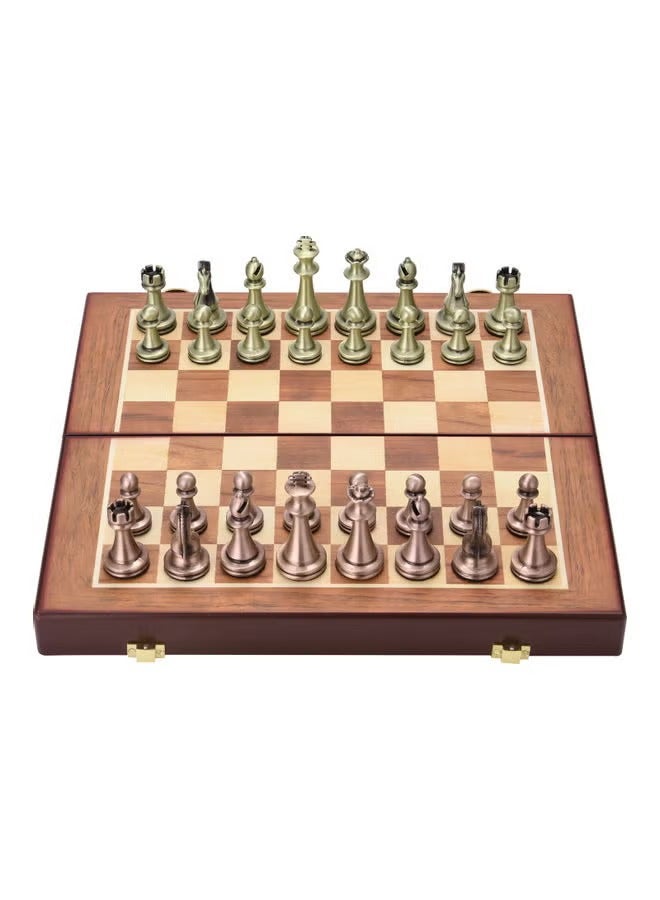 Metal Chess Pieces Wooden Folding Chessboard