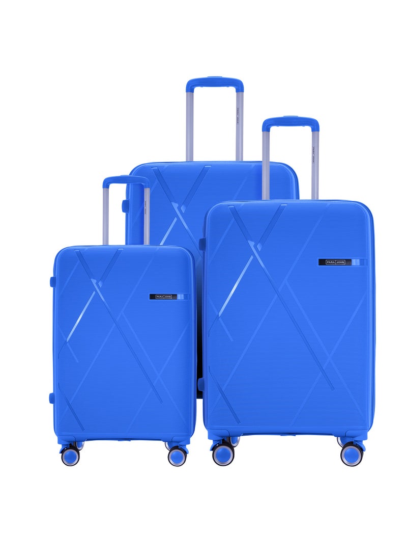 3 Piece with Trolley Set with Lightweight Polypropylene Shell 8 Spinner Wheels for Travel Blue