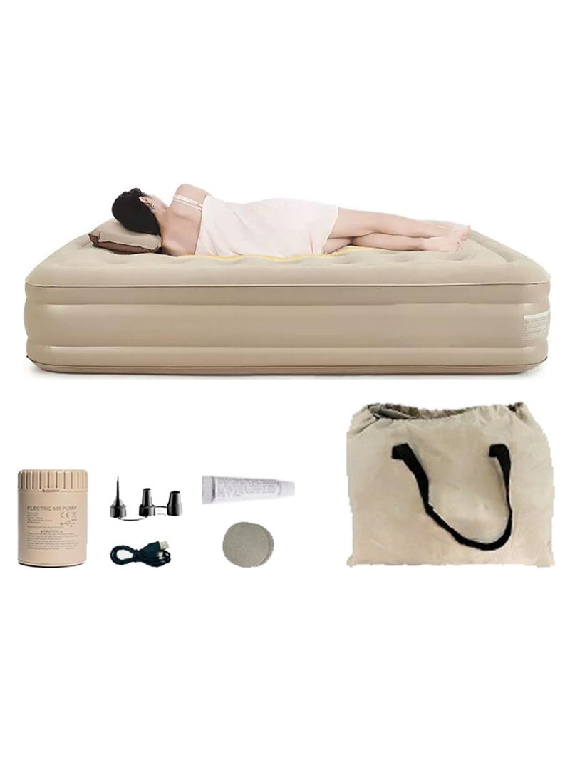 Automatic Inflatable Mattress Flocked Sleeping Mat Camping Moisture-Proof Mat Outdoor Camping Air Mattress Bed Tent Floor Mat Suitable for Indoor and Outdoor Use (Double Mattress)