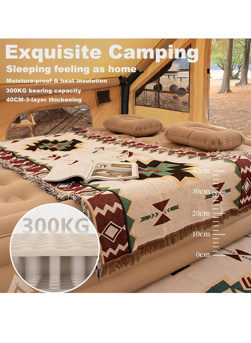 Automatic Inflatable Mattress Flocked Sleeping Mat Camping Moisture-Proof Mat Outdoor Camping Air Mattress Bed Tent Floor Mat Suitable for Indoor and Outdoor Use (Double Mattress)