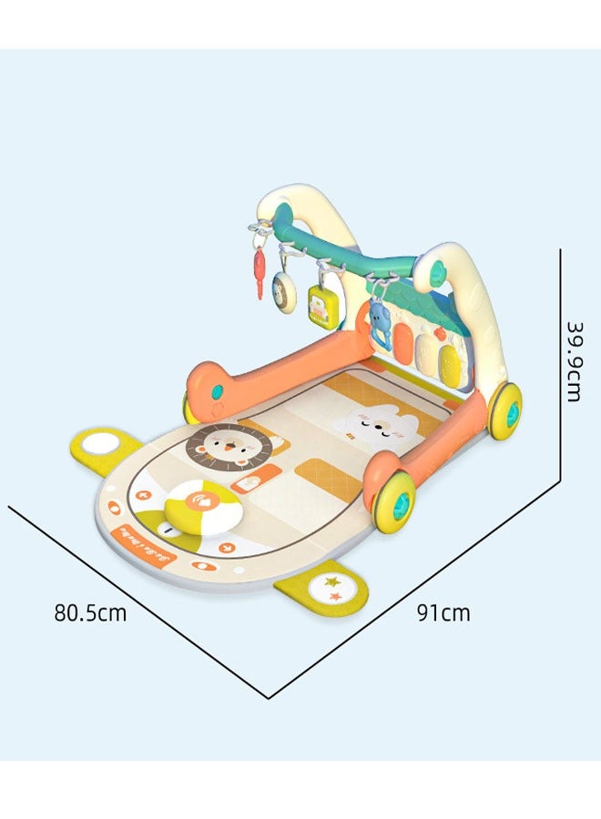 2-In-1 Sit-to-Stand Foldable Baby Walker & Musical Pedal Piano Playmat with Detachable Rattle Pendants