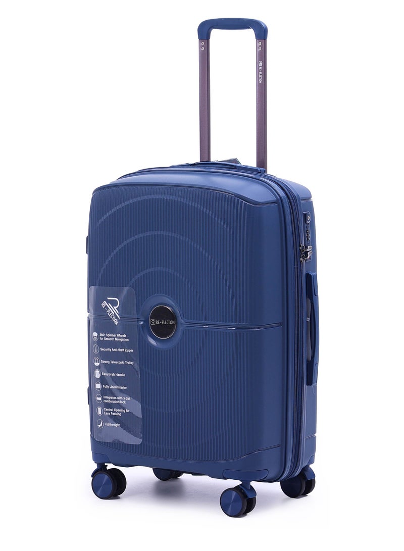 REFLECTION High Quality PP Checked Suitcase Lightweight Hardshell Durable Expandable Vertical Series Travel Luggage Trolley with Double Spinner Wheels and TSA Lock Blue 24