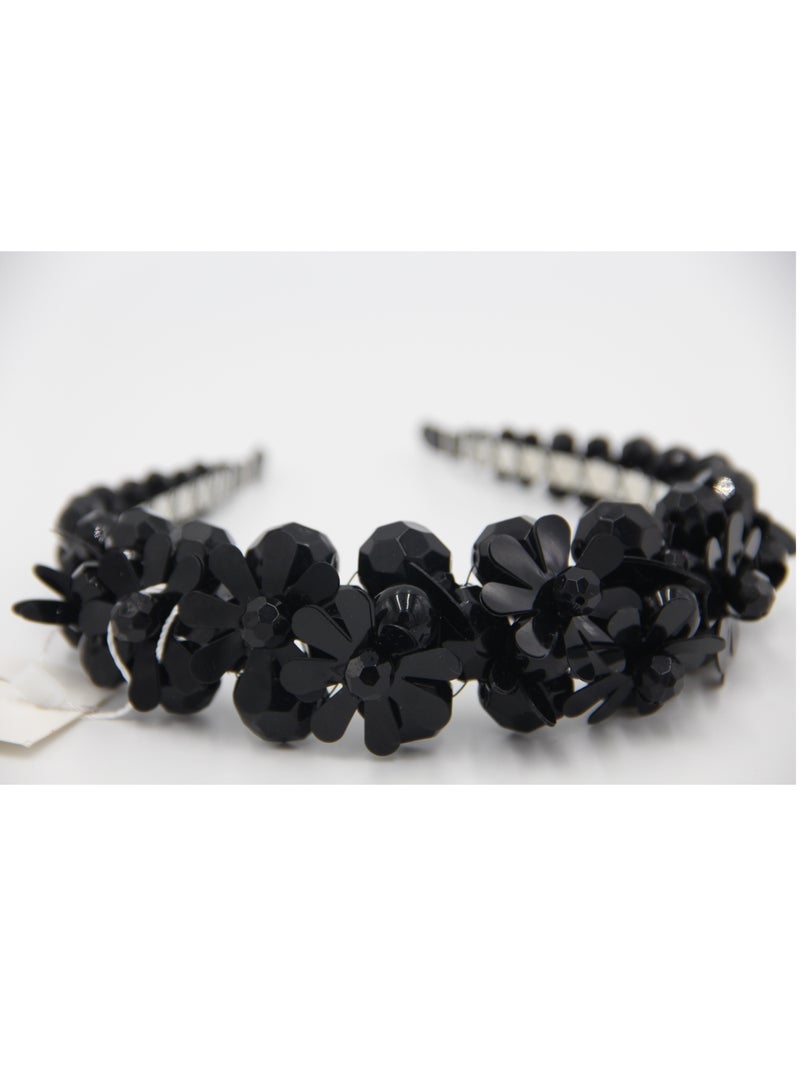 Headband Black Crystal Flowers For Women's and  Girls