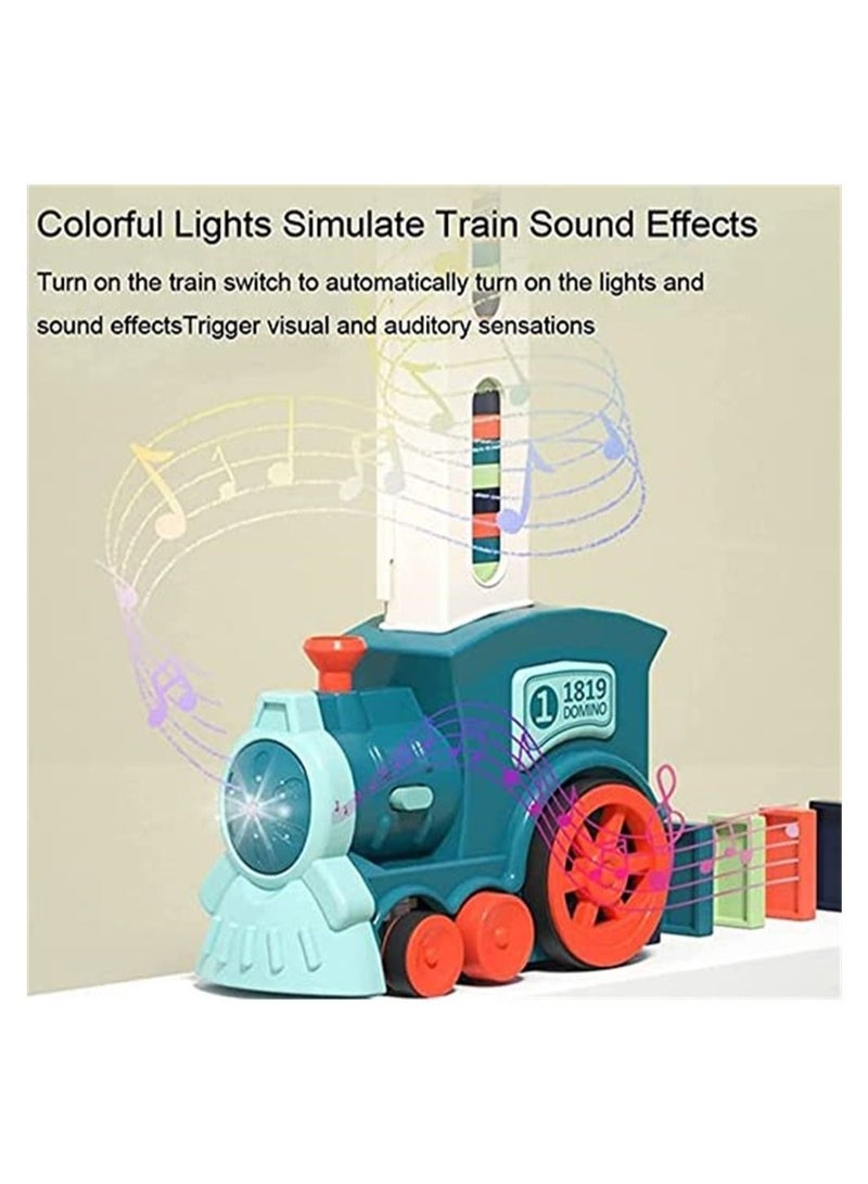Blocks Set, Domino Train Toy Kids with 60 Colorful and Simulated Sound, Automatic Laying Brick Dominoes Game Educational DIY Gift